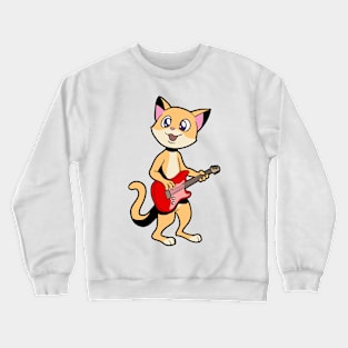Comic cat playing electric guitar Crewneck Sweatshirt